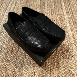 Mens Coach croc embossed leather loafers.